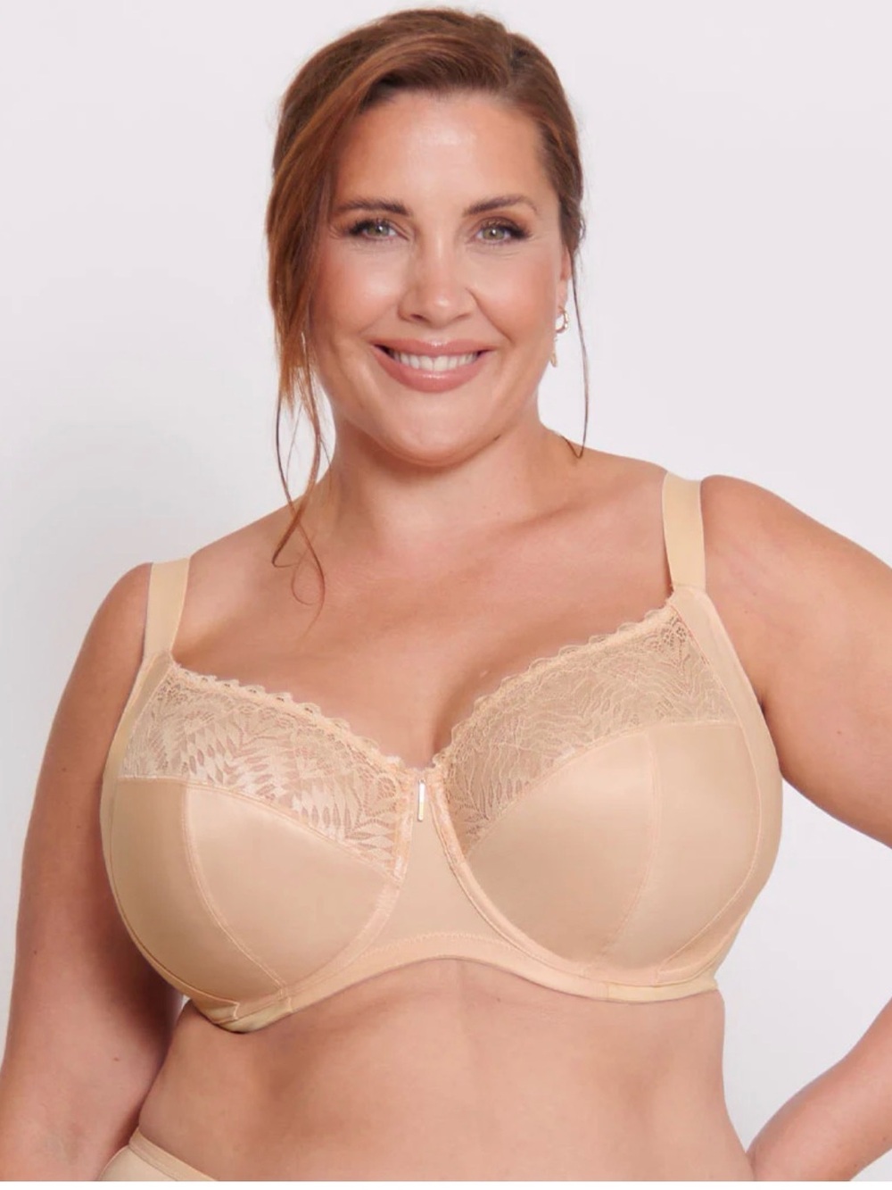 Adella Athena Full Coverage Lace-Top Underwire Bra - Nude 38J/38GG